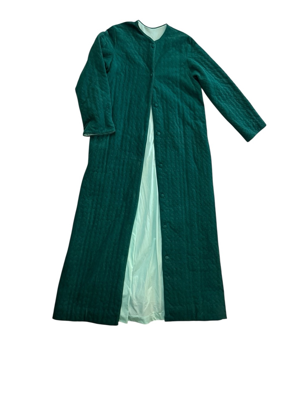 Vintage Formfit Rogers Emerald Green Quilted Duster Robe Petite M Made USA 80s - Picture 2 of 8